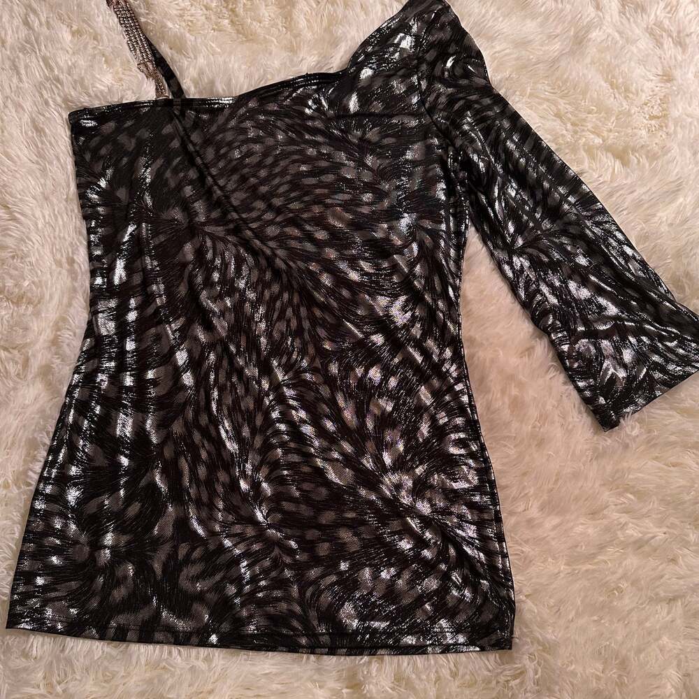 Venus One Shoulder Top Womens Medium Y2K Glam Sparkly Asymmetrical Rhinestones